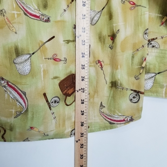 Homemade novelty print‎ Fishing embroidery mens button up shirt chest pocket L - Picture 8 of 9